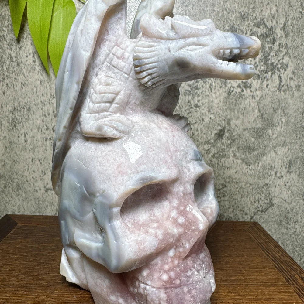 Grey Flower Agate Pterosaur Skull-ToShay.org