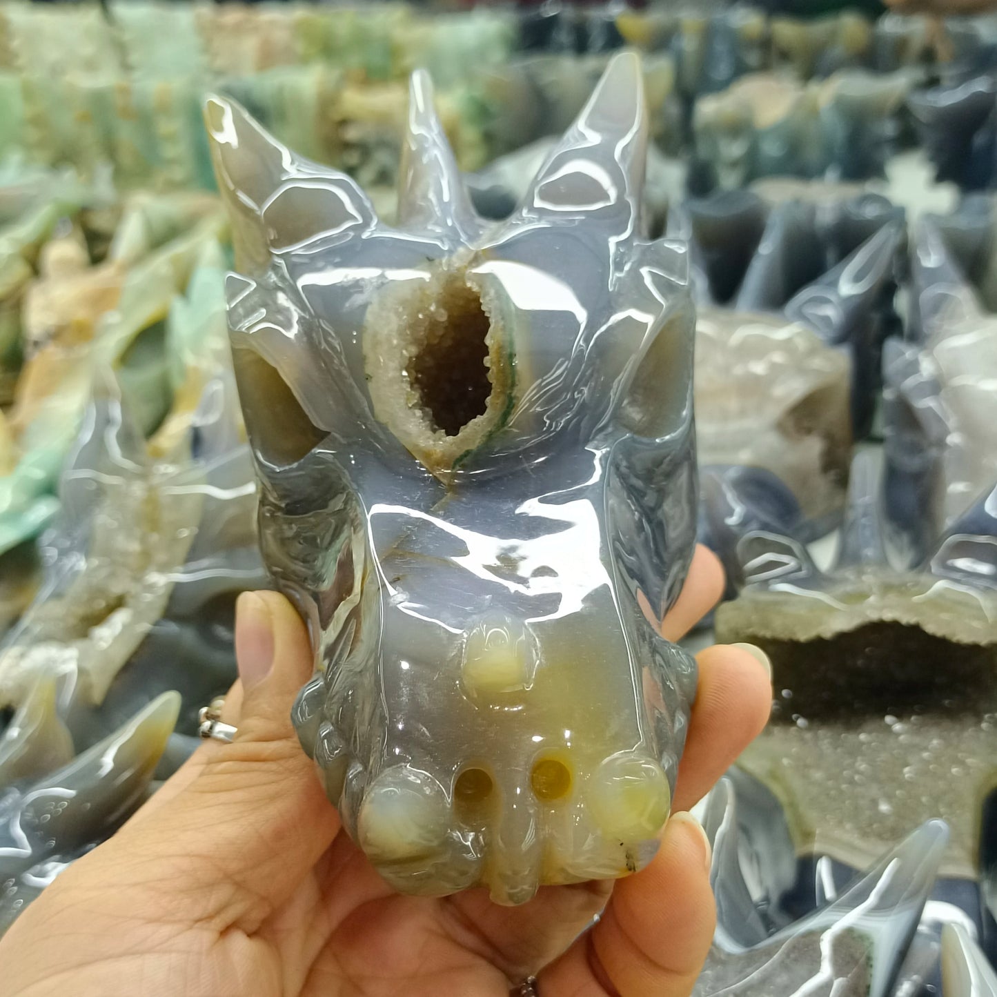 Grey Agate Dragon Skull-ToShay.org
