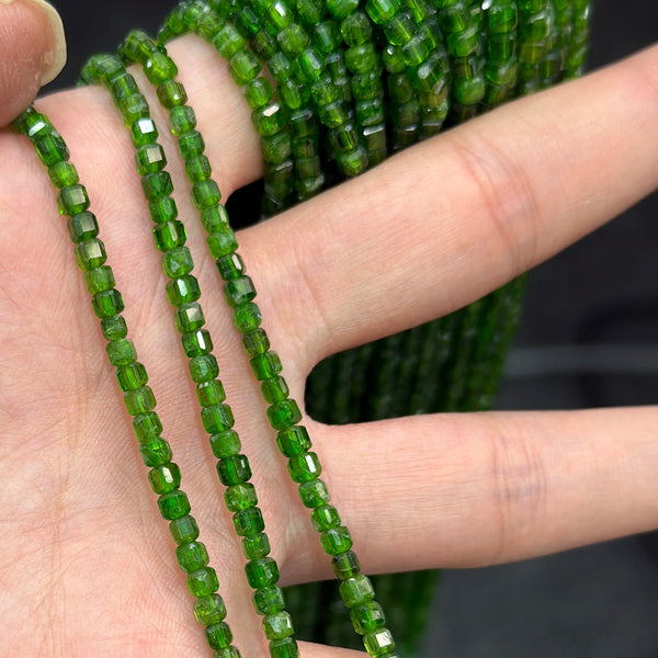 Green Diopside Cube Beads-ToShay.org