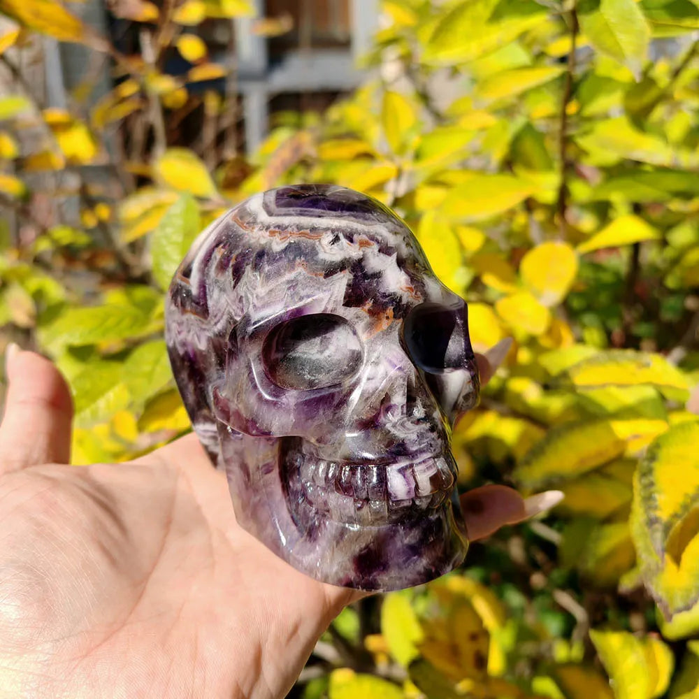 Dream Amethyst Skull Natural Crystal Large Skull Carving Statue Polished Stone Sculpture Reiki Carved Decor Ornament Fesival-ToShay.org