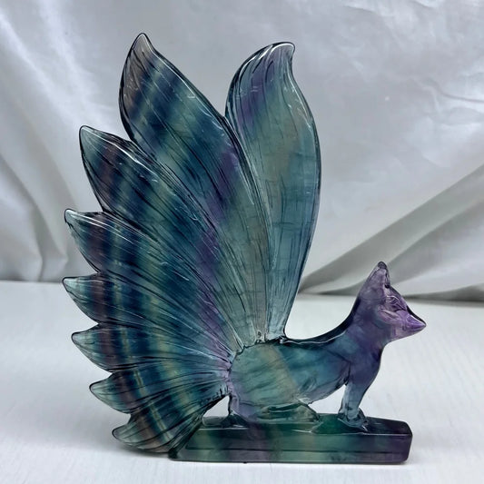 Rainbow Fluorite Nine Tailed Fox-ToShay.org