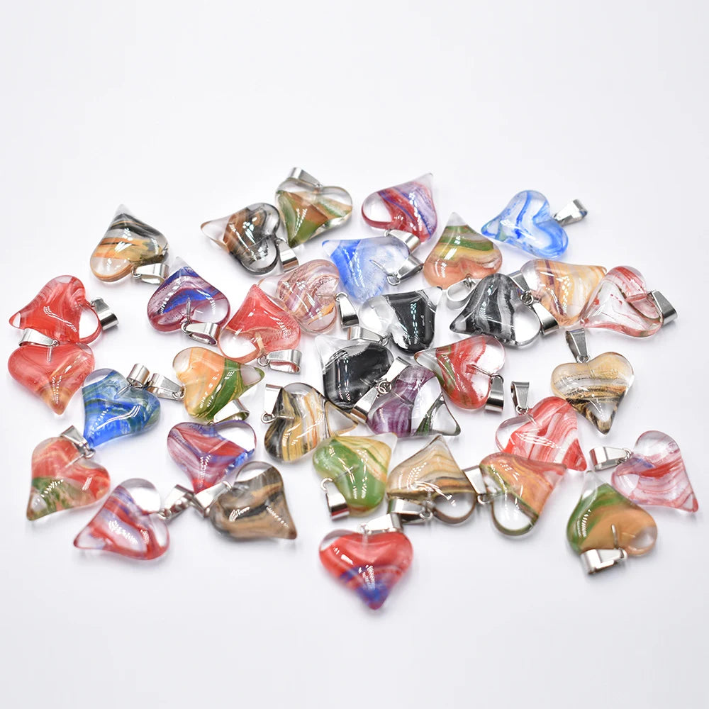 Mixed Glass Heart Pendants-ToShay.org