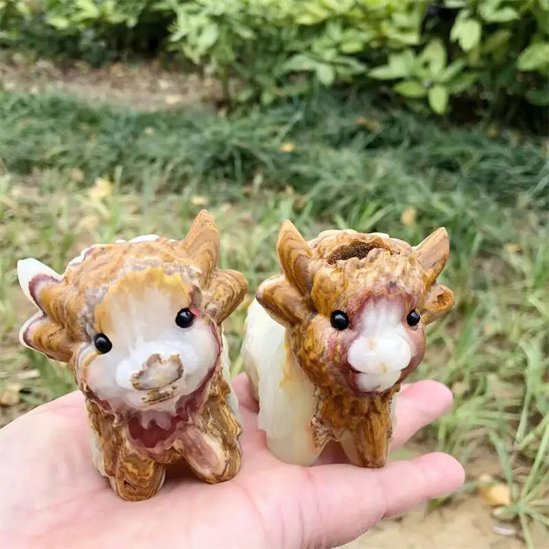 Natural Calcite Highland Yak Carving Handicraft Ornaments Gift Energy Gemstone Home Decoration Gift 1pcs-ToShay.org