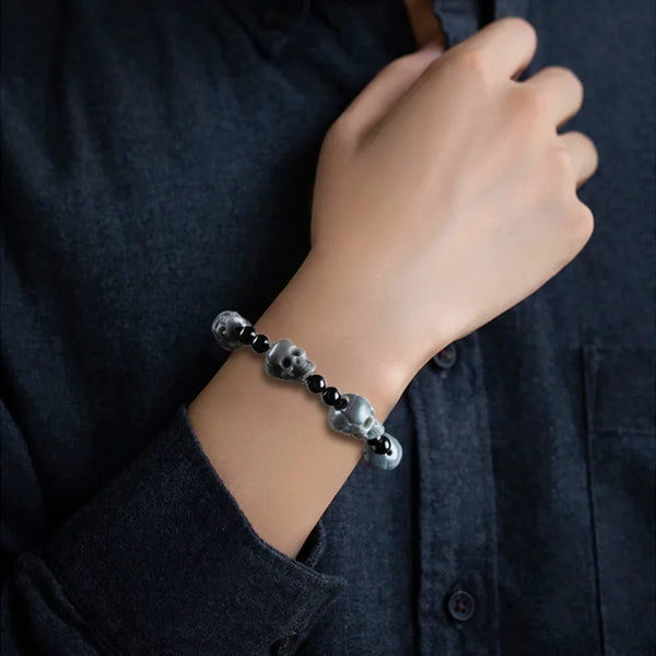 Grey Jade Skull Bracelet-ToShay.org