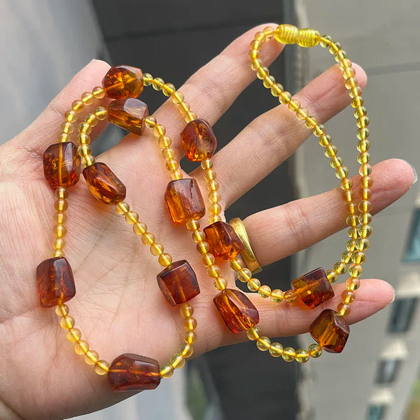 Yellow Amber Bead Necklace-ToShay.org