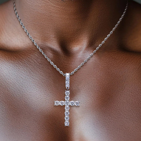 Silver Diamond Cross Pendant-ToShay.org