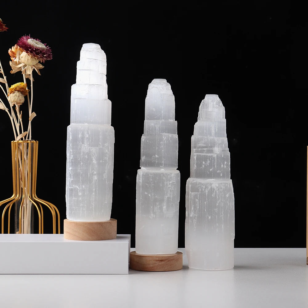 White Selenite Tower Lamp-ToShay.org