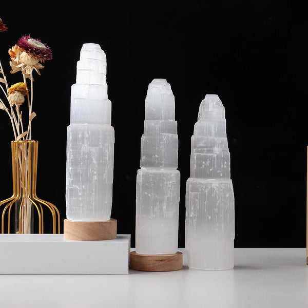 White Selenite Tower Lamp-ToShay.org