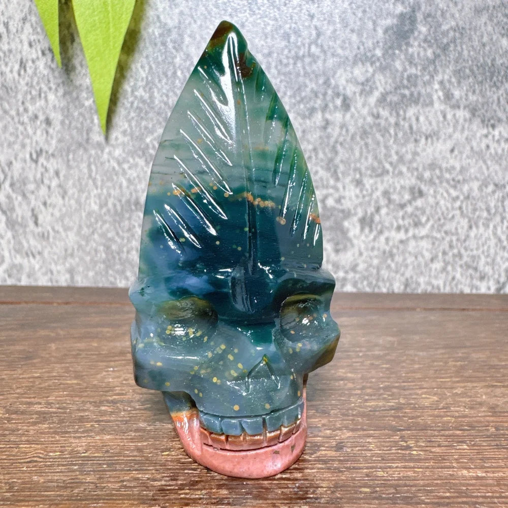Ocean Jasper Feather Skull-ToShay.org