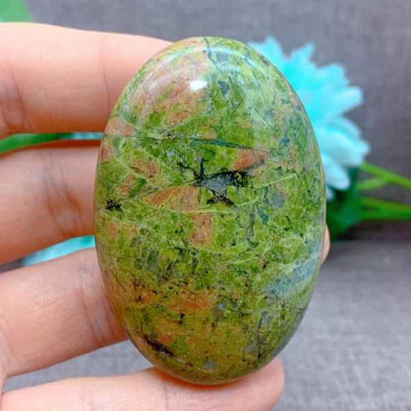 Green Unakite Palm Stone-ToShay.org