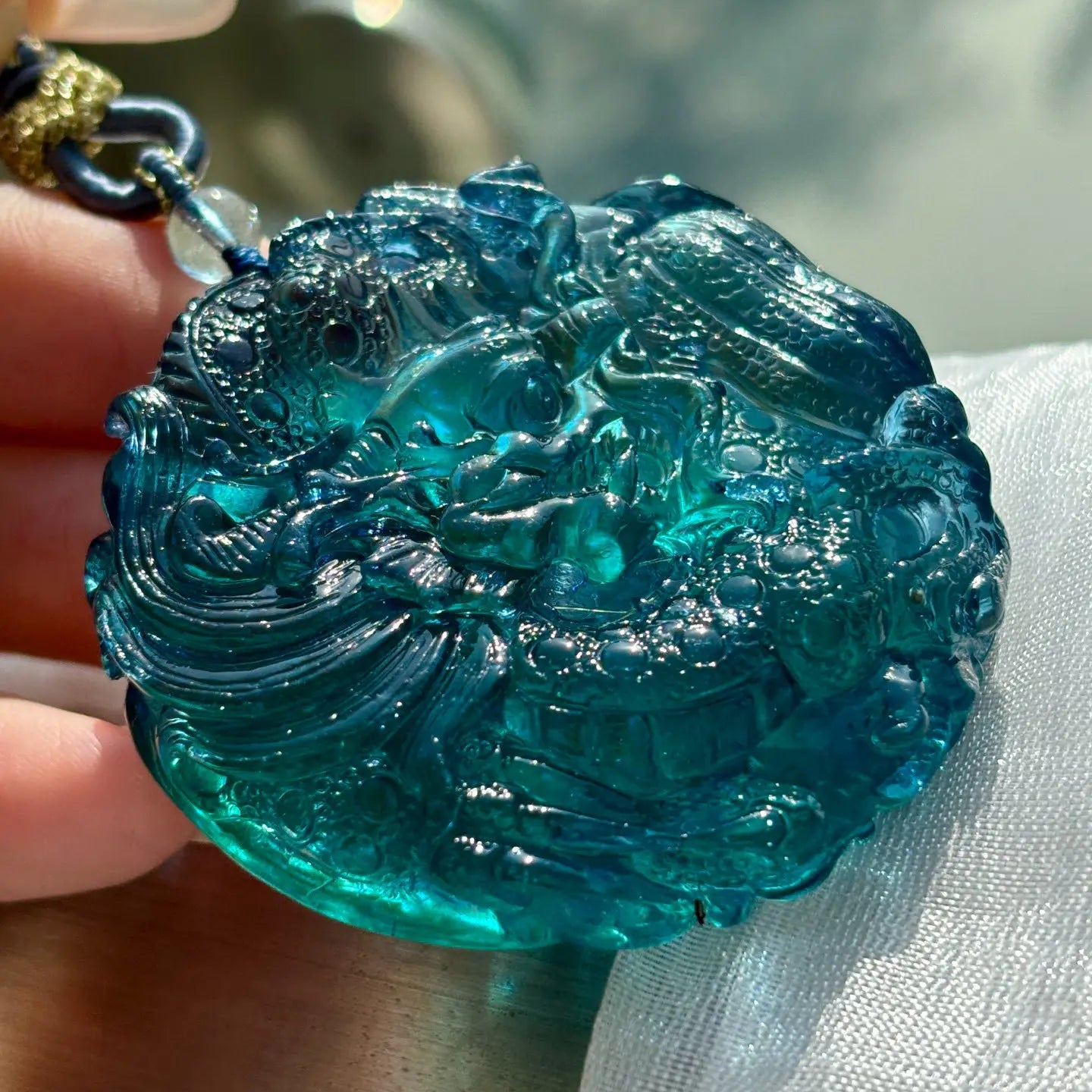 Blue Aquamarine Dragon Pendant-ToShay.org