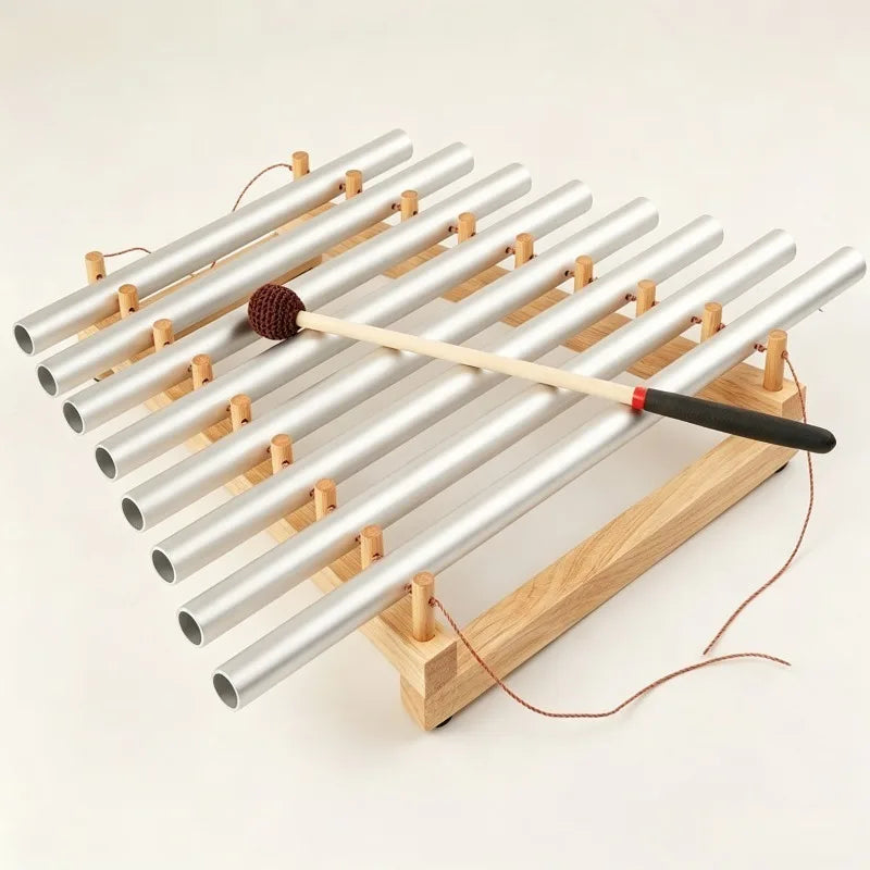 9 Tone Aluminum Alloy Sound Beam Meditation Sound Healing Wind Chime Handheld Portable Adult Hand Bells with Wooden Stand-ToShay.org