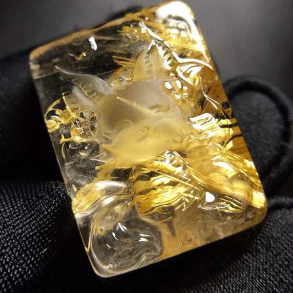 Gold Rutilated Quartz Fox Pendant-ToShay.org