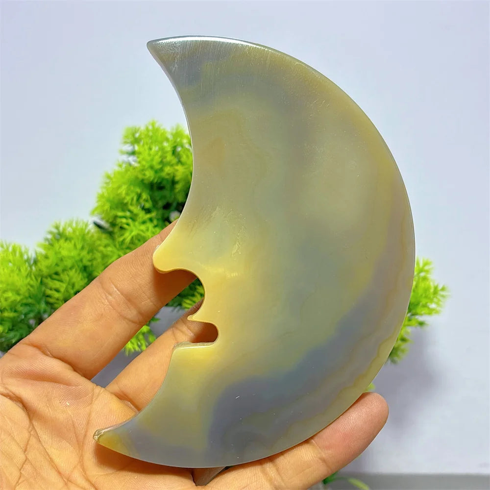 Grey Druzy Agate Moon Face-ToShay.org