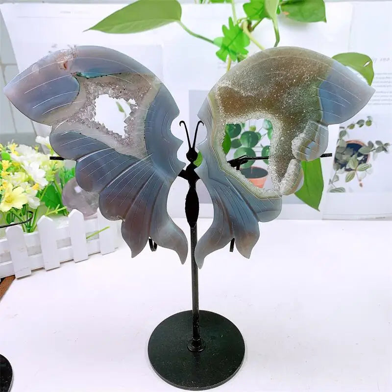 Green Agate Geode Butterfly Wings-ToShay.org