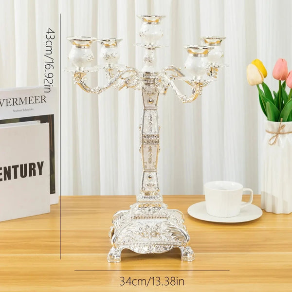 Silver White Embossed Candelabra-ToShay.org