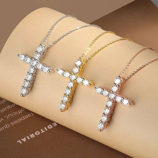 Silver Cross Diamond Necklace-ToShay.org