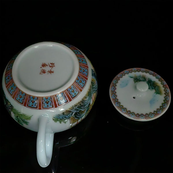 Glazed Porcelain Landscape Tea Pot-ToShay.org