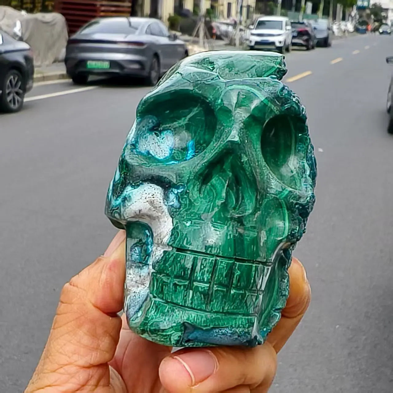 Natural Formed!Blue Malachite Skull,Quartz Crystal Raw Ore Hand-Carved Skull, Mineral, Healing-ToShay.org