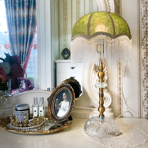 Green Velvet Beaded Lampshade-ToShay.org