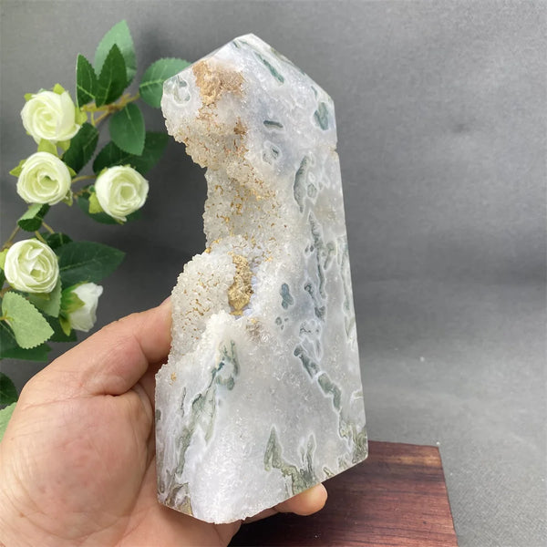 Green Moss Agate Geode Point-ToShay.org