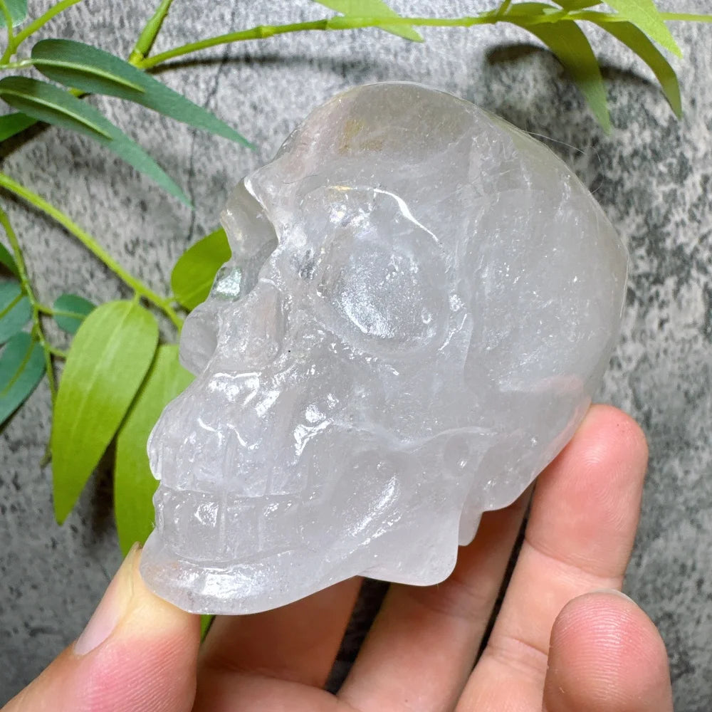 Clear Quartz Crystal Skull Statue Natural Stone Carved Energy Healing Mineral Figurine Home Decor-ToShay.org