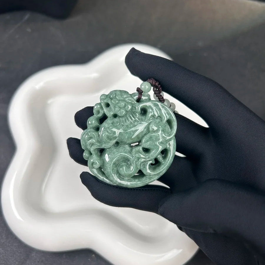 Green Jade Ruyi Qilin Pendant-ToShay.org