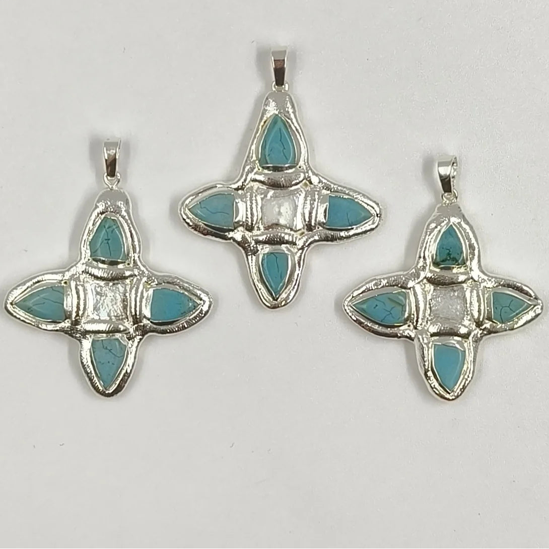 Blue Turquoise Cross Pendant-ToShay.org