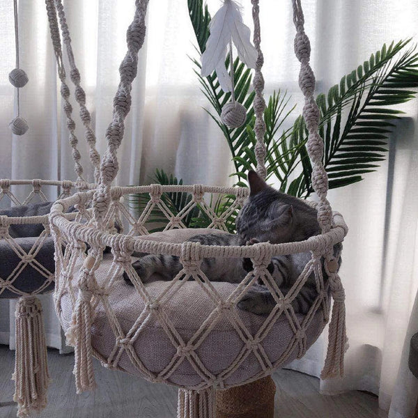Macrame Hanging Cat Basket-ToShay.org
