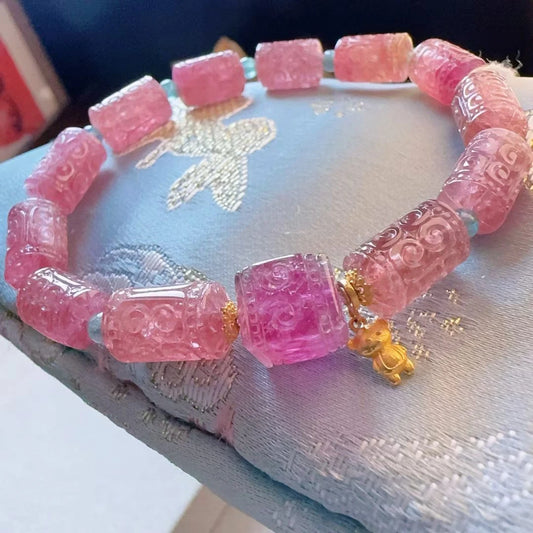 Pink Tourmaline Carved Bracelet-ToShay.org
