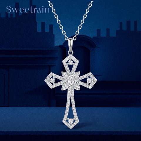 Silver Diamond Cross Pendant-ToShay.org