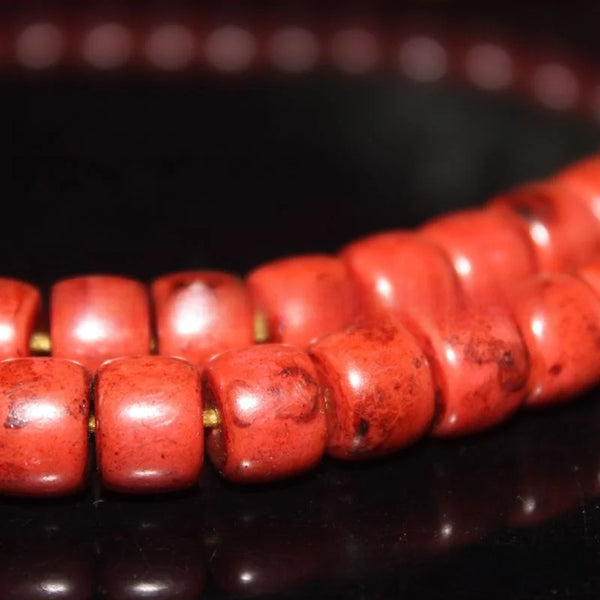 Red Glass Snow Barrel Beads-ToShay.org