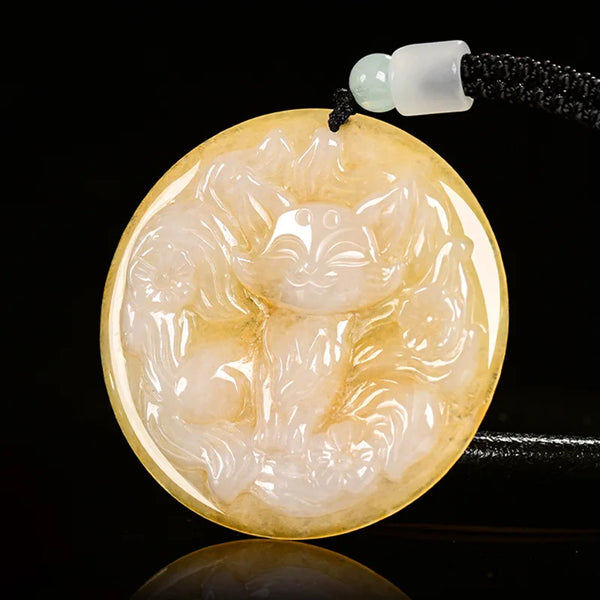 Yellow Jadeite Fox Pendant-ToShay.org