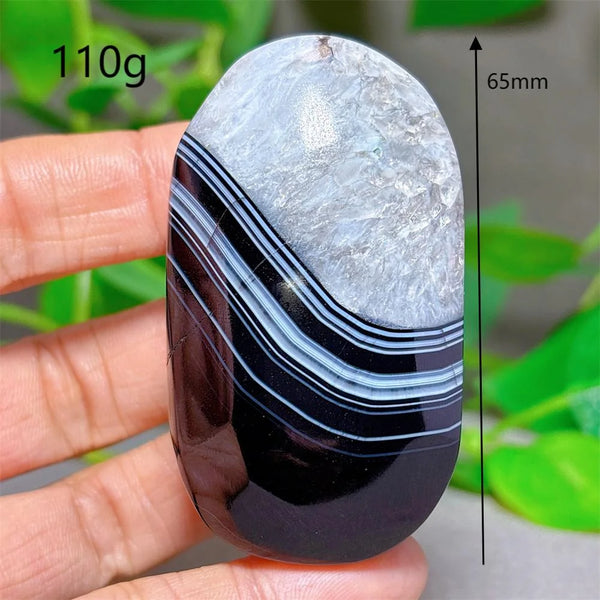 Black Silk Agate Palm Stone-ToShay.org