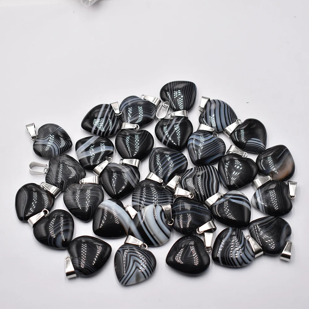 Mixed Agate Heart Pendants-ToShay.org