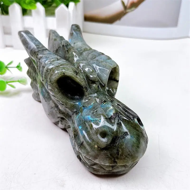 Black Labradorite Dragon Skull-ToShay.org