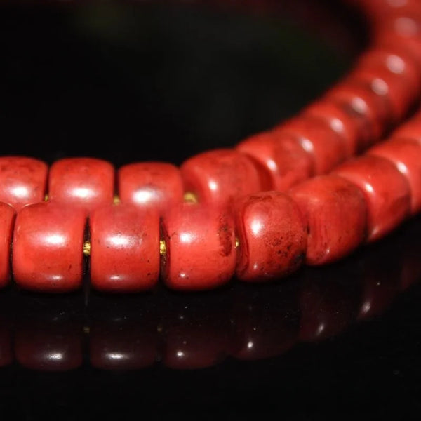 Red Glass Snow Barrel Beads-ToShay.org