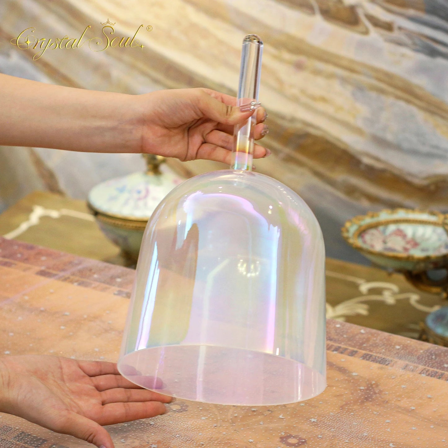 White Aurora Singing Handle Bowl-ToShay.org