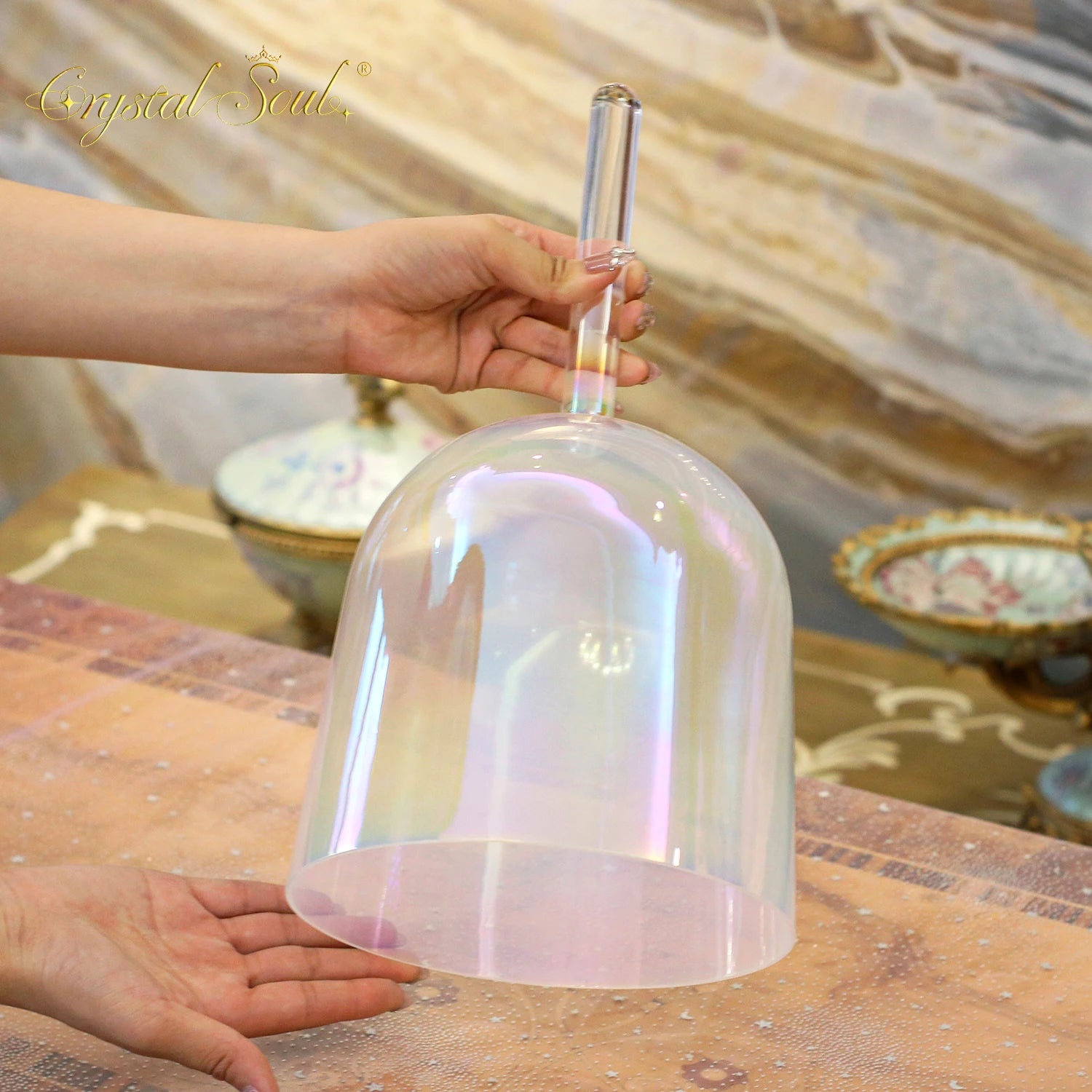 White Aurora Singing Handle Bowl-ToShay.org