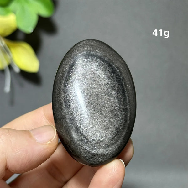 Silver Obsidian Palm Stone-ToShay.org