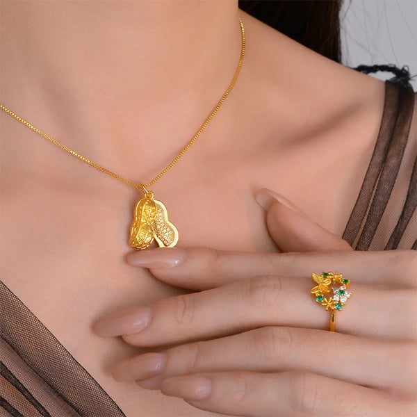 Gold Peanut Pendant Necklace-ToShay.org