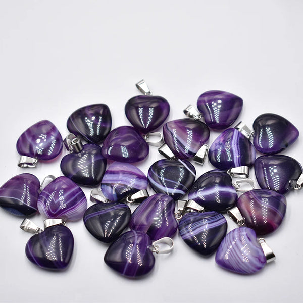Mixed Agate Heart Pendants-ToShay.org