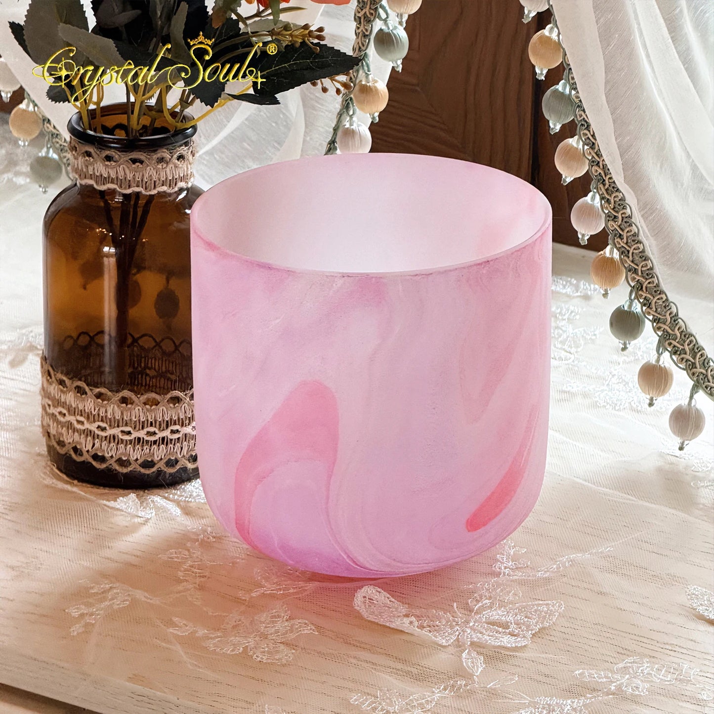 Pink Frosted Crystal Singing Bowl-ToShay.org