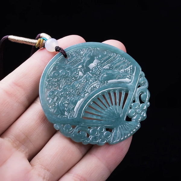 Blue Jadeite Fan Pendant-ToShay.org