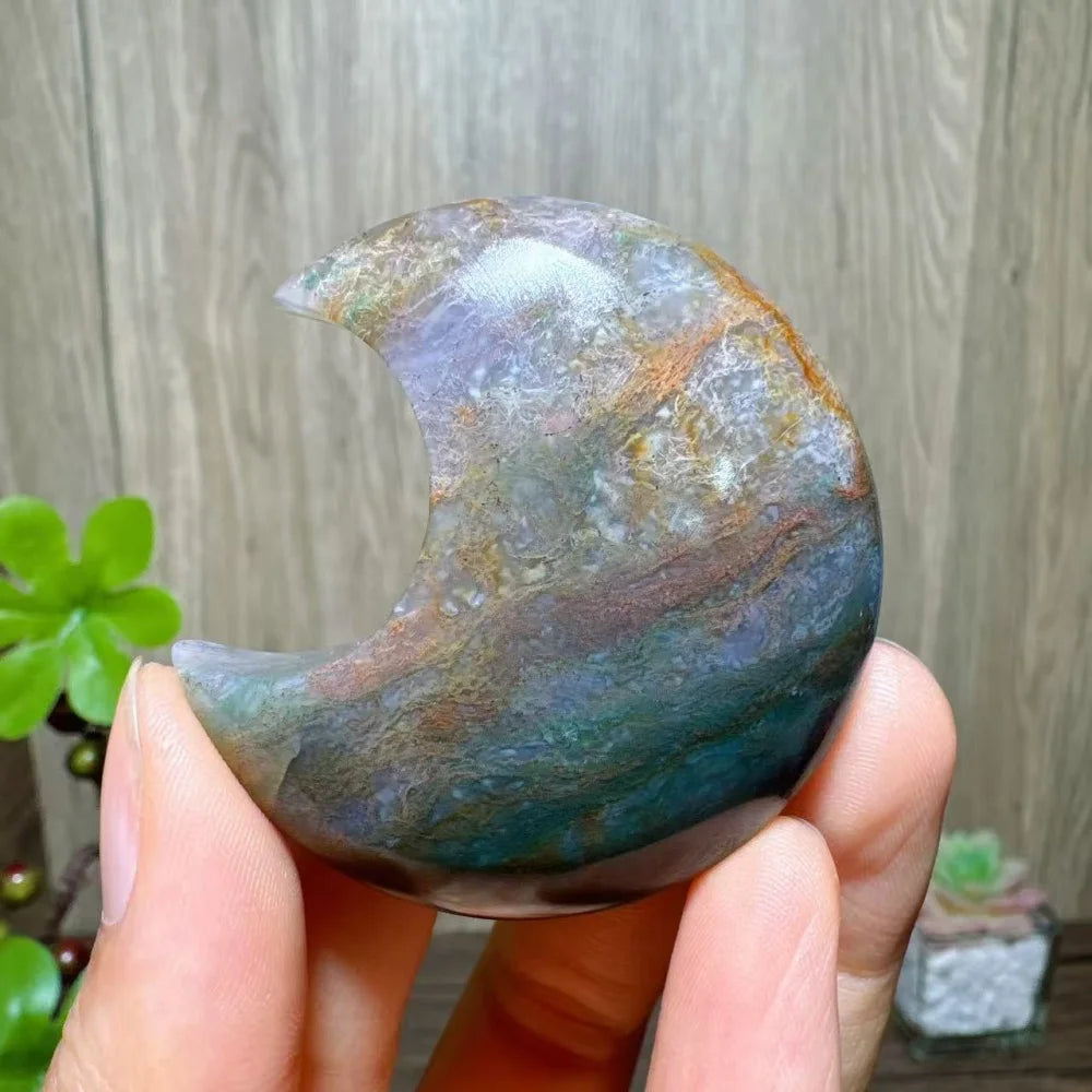 Green Moss Agate Moon-ToShay.org