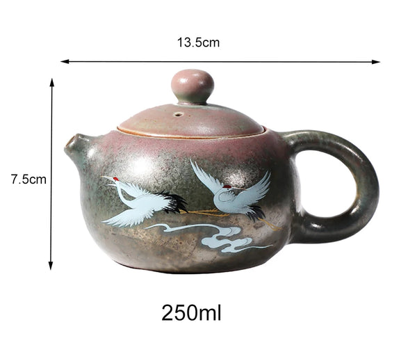 Crane Painted Ceramic Teapot-ToShay.org