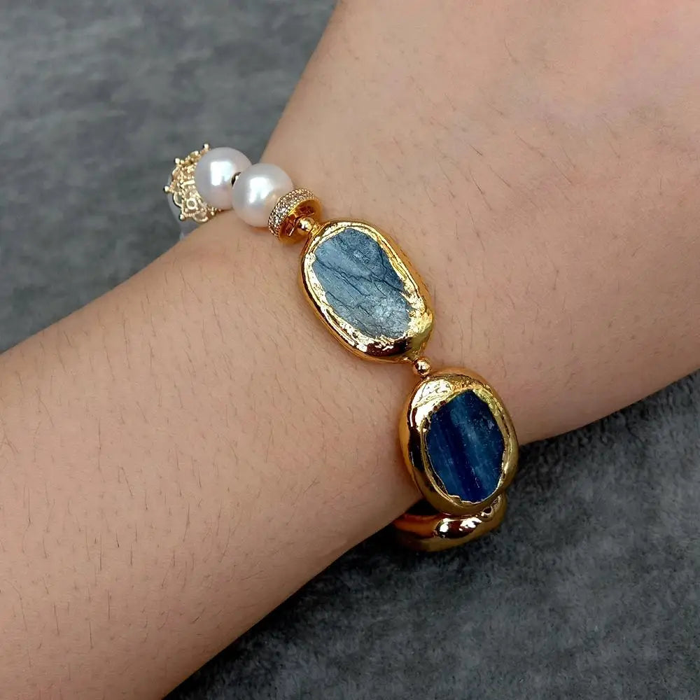 Blue Kyanite Pearl Bracelet-ToShay.org