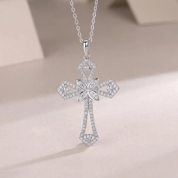 Silver Diamond Cross Pendant-ToShay.org