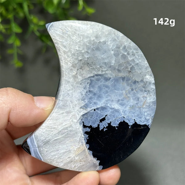 Natural Gemstone Black Agate Moon-Shaped Mineral Specimen Reiki Therapy Energy Collection Jiapin Home Decoration Gift-ToShay.org