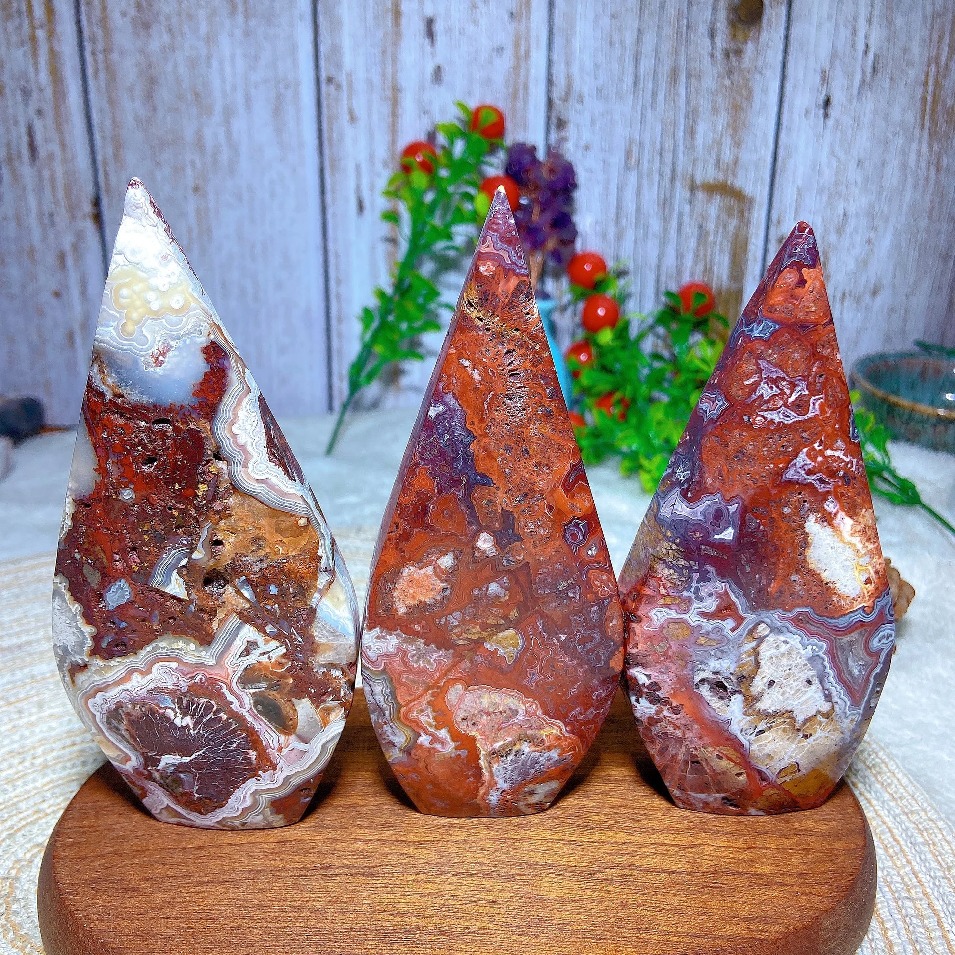 Red White Agate Druzy Flame-ToShay.org
